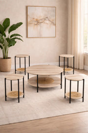 Modern 5-Piece L.WOOD Concrete and Metal Coffee Table Set