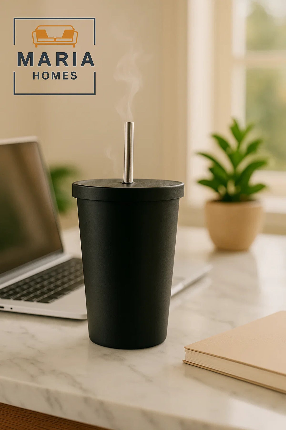 Matte Black Stainless Steel Tumbler with Lid and Straw