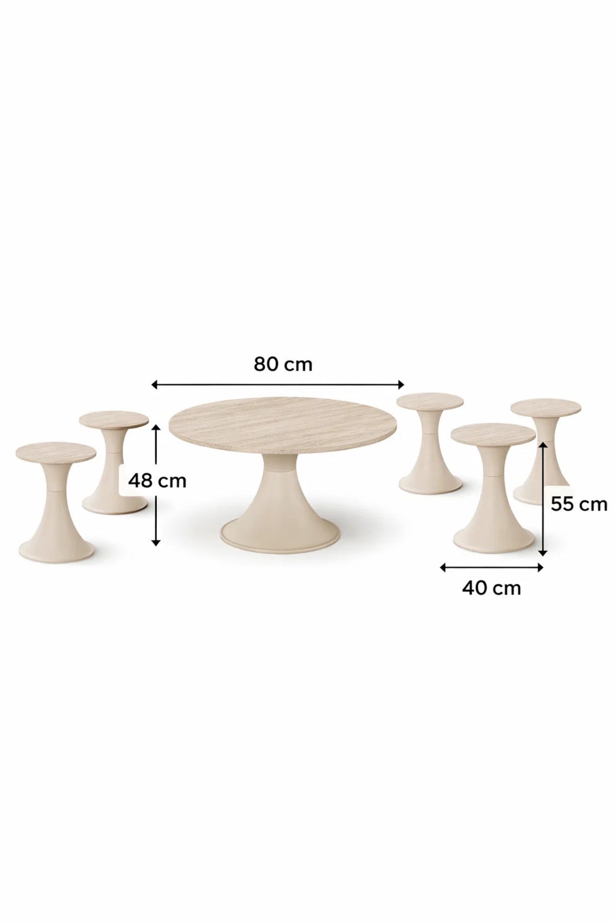 Modern Beige Round Coffee Table Set 1+6 7 Piece Cone Base Living Room Set