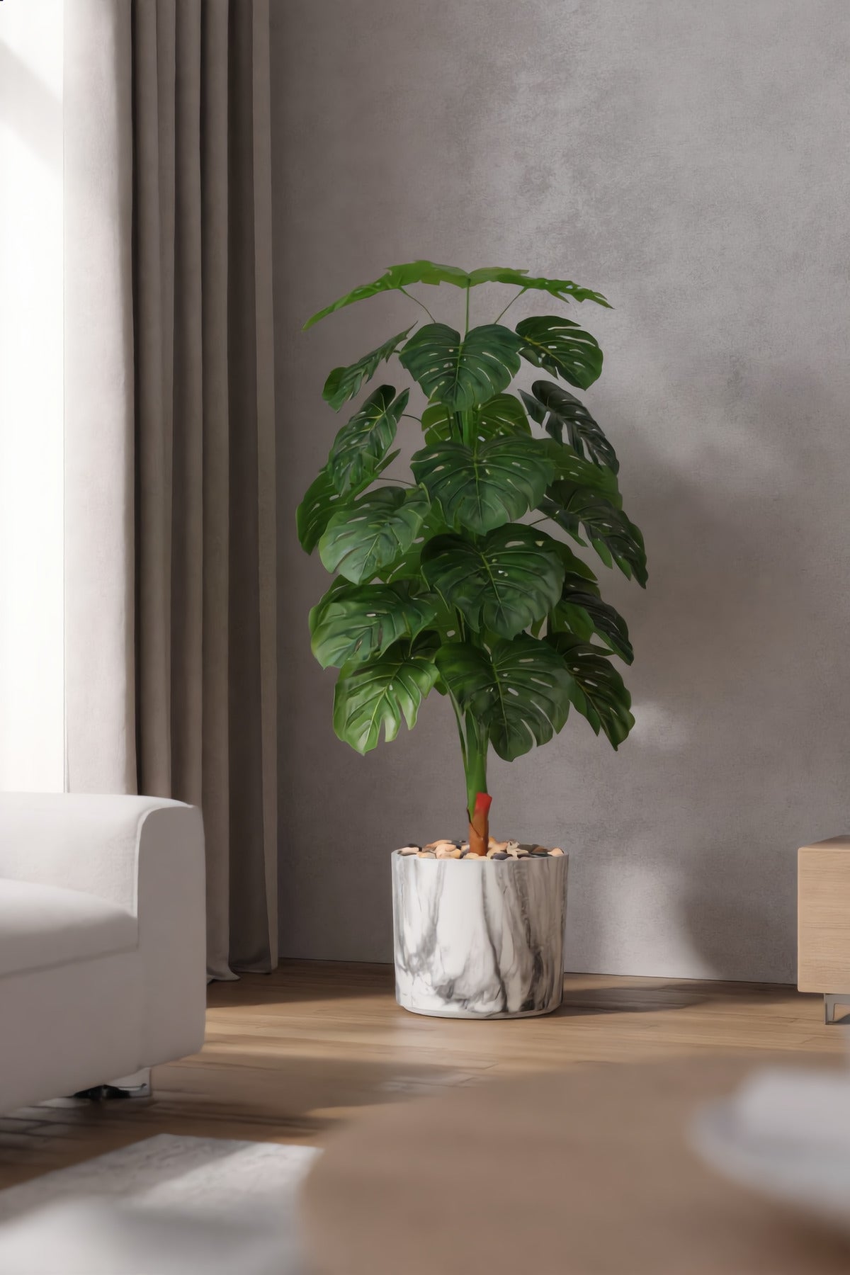 136 cm Artificial Monstera Tree with Marble Design with Pot – Tropical Indoor Decorative Plant