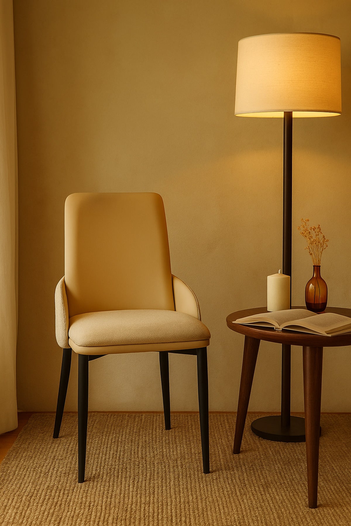 Beige Dining Chair Ð Modern Upholstered Chair with PU Leather Back and Fabric Seat for Dining Room