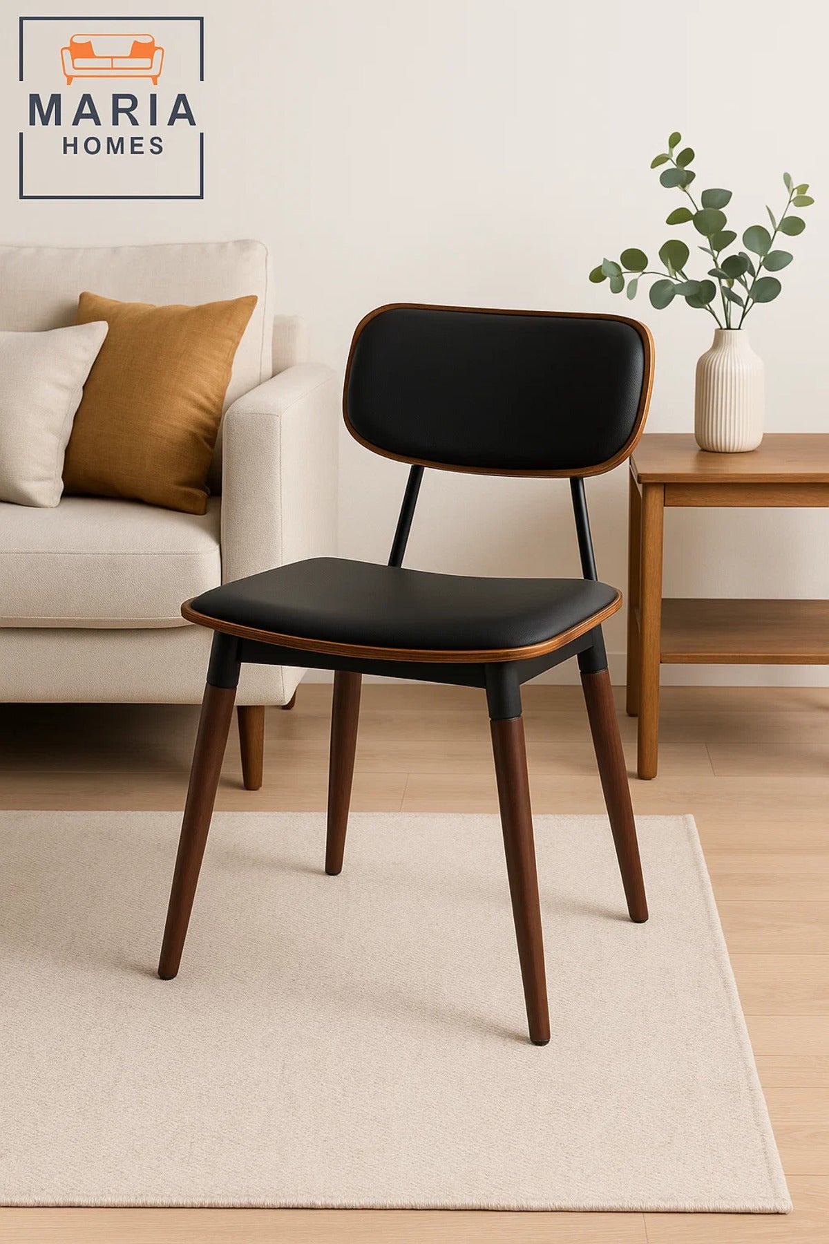 Mid-Century Modern Black Cushioned Chair with Wooden Frame Ð Elegant Dining or Office Accent Chair