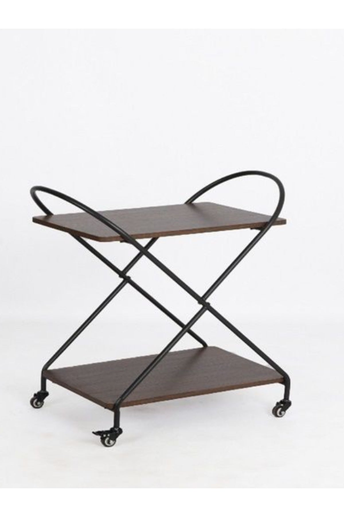 Coffee Brown Metal Serving Trolley Ð 2-Tier Bar Cart with Wheels 72_40_78 cm