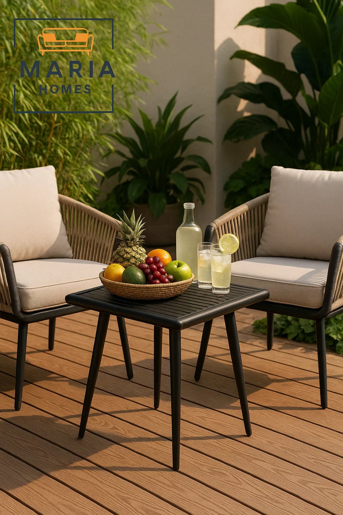 Black Square Outdoor Table with Slatted Top and Tapered Legs-size 75*70*70CM