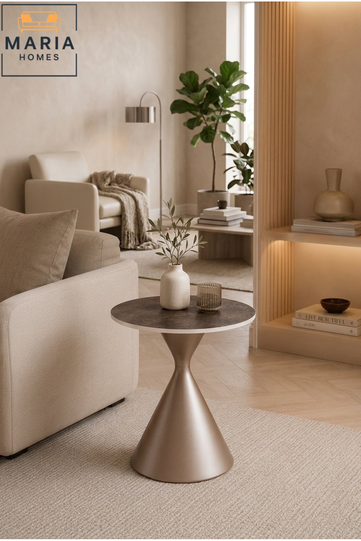 Modern Round Accent Side Table √ê Luxury Pedestal End Table with Marble-Look Top for Living Room & Bedroom