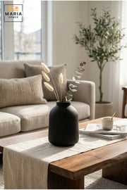 Modern Decorative Flower Vase with Wide Opening, Rounded Shoulders and Vertical Ribbed Texture for Living Room, Bedroom, Office and Console Décor