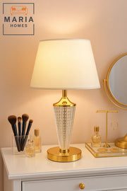 Elegant Crystal and Gold Table Lamp for Bedroom or Vanity Lighting Decor