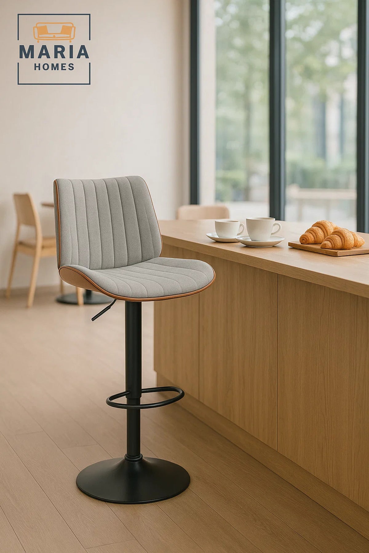 Light Grey Adjustable Swivel Bar Stool for Kitchen & Home Bar, Modern Upholstered Counter Chair