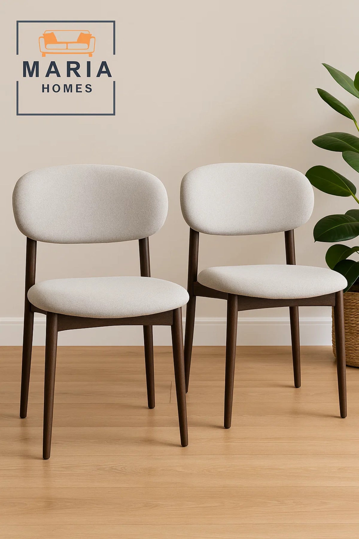 Scandinavian Style Fabric Dining Chair with Walnut Legs and Curved Backrest Ð Modern Minimal Comfort