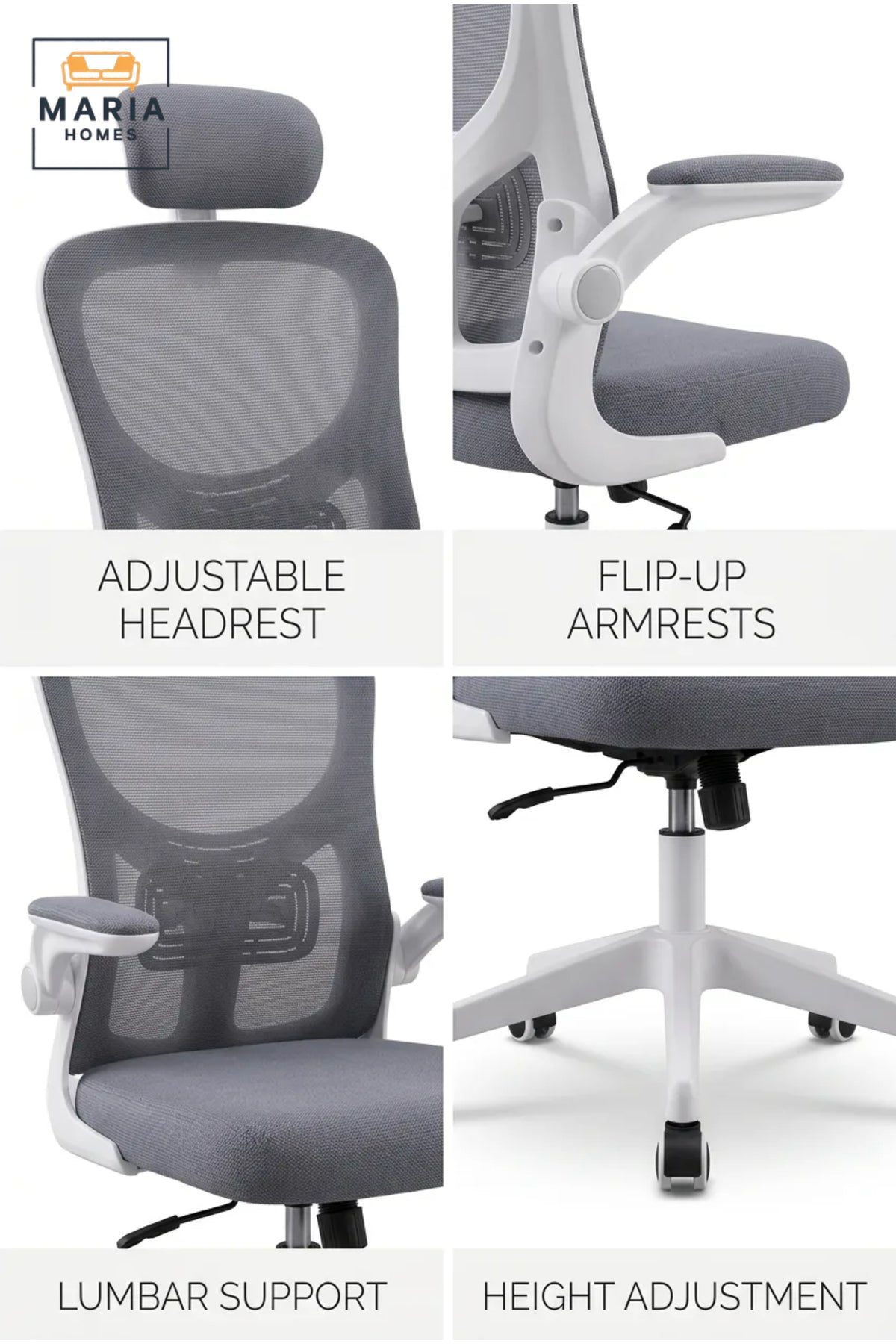 Ergonomic Executive Mesh Office Chair with Headrest, Adjustable Armrests and Lumbar Support