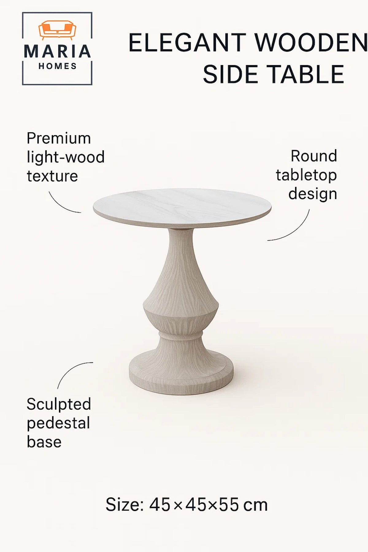 Ceramic Top Tea Table √ê Wood Style Round Side Table 45_45_55 cm