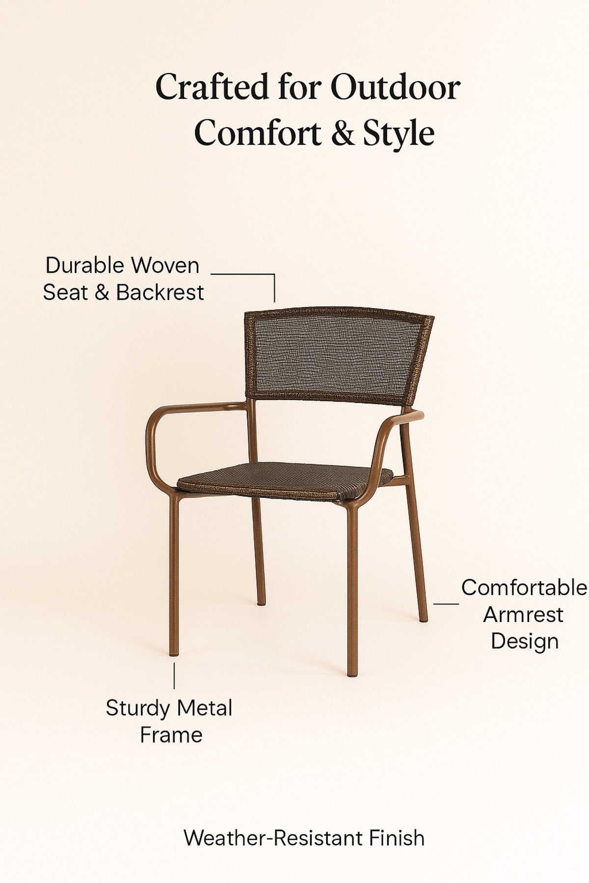Brown Metal Outdoor Chair Ð Durable Mesh Armchair for Garden, Balcony & CafŽ Use