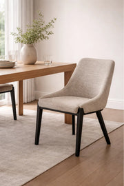 Modern Beige Fabric Dining Chair with Black Wooden Legs for Dining Room Seating