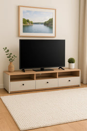 Modern Low-Profile TV Stand in Wood & White Finish Ð 160x40x40 cm Storage Console