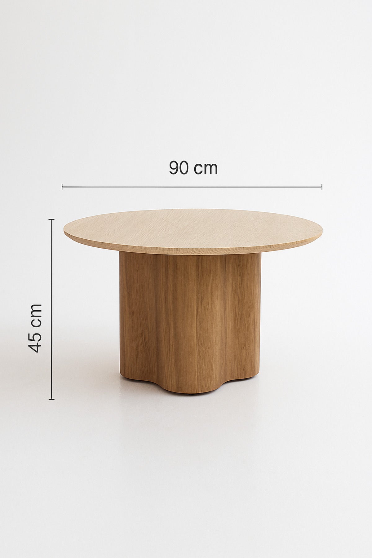 Round Coffee Table with Brown Wooden Base and Light Top Ð Modern Living Room Center Table 90_45 cm