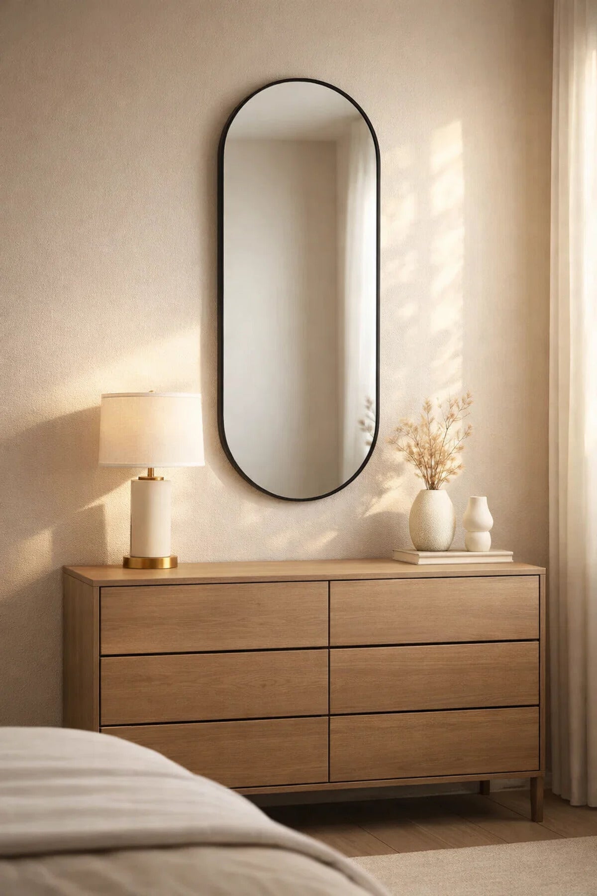 Oval Capsule Wall Mirror with Sleek Black Frame-size 120*60CM