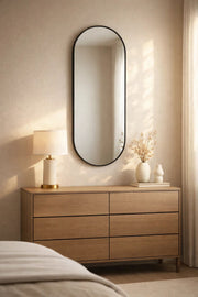 Oval Capsule Wall Mirror with Sleek Black Frame-size 120*60CM