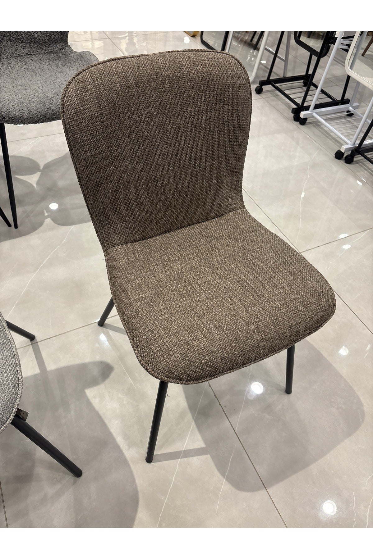 Textured Brown Fabric Dining Chair Ð Upholstered Seat with Black Metal Legs for Home or CafŽ Use