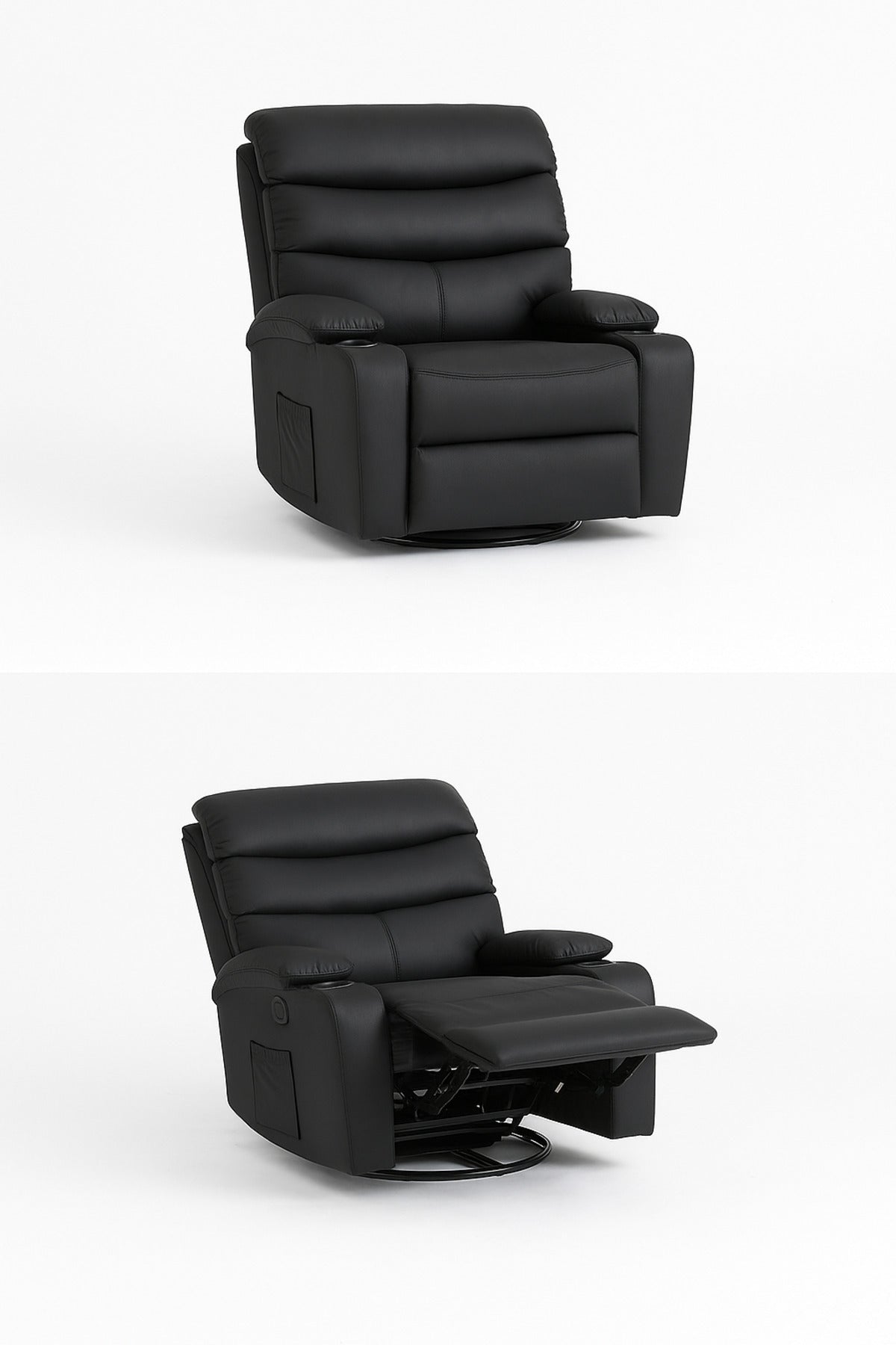 Black PU Leather Recliner Chair Comfortable Swivel and Reclining Armchair for Living Room & Home