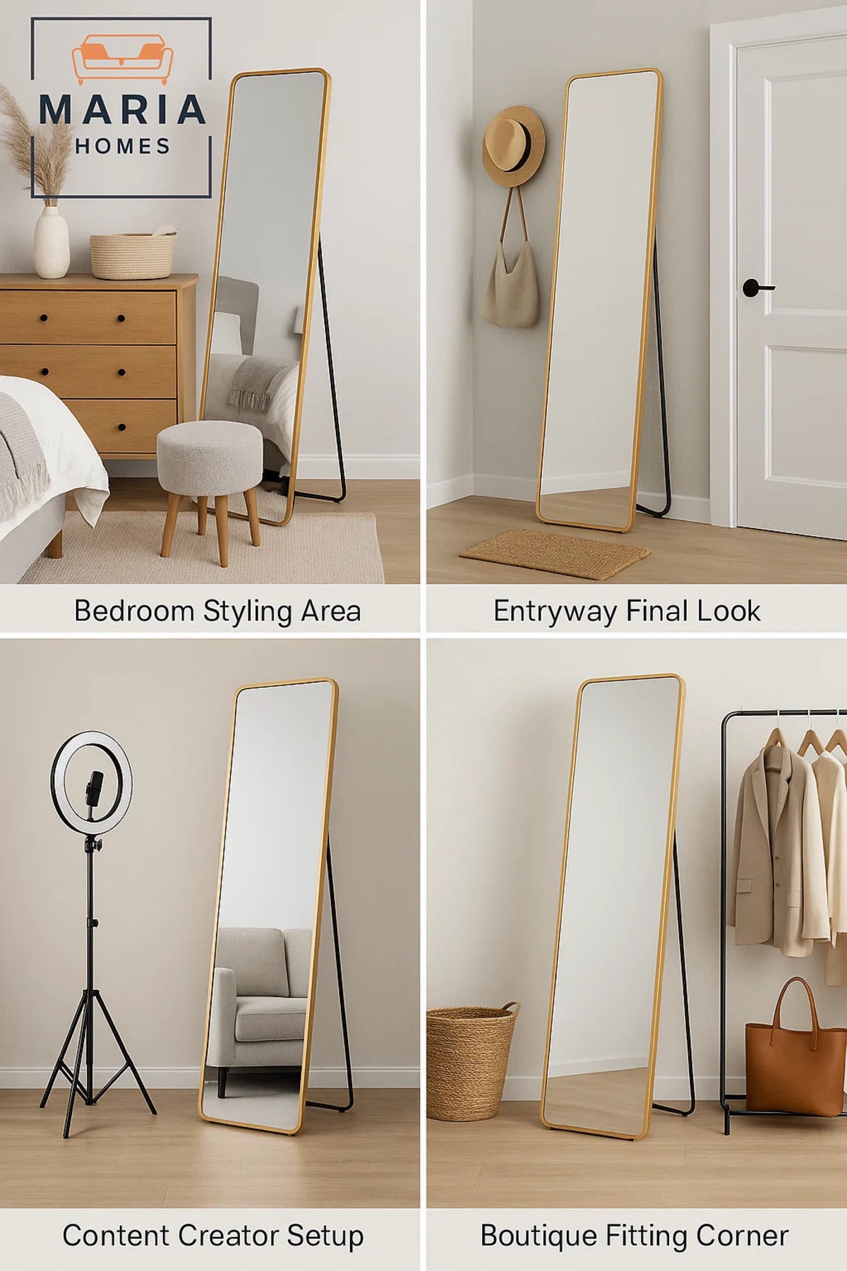 Golden Full-Length Standing Mirror Ð Sleek 160x40 cm Design for Modern Interiors