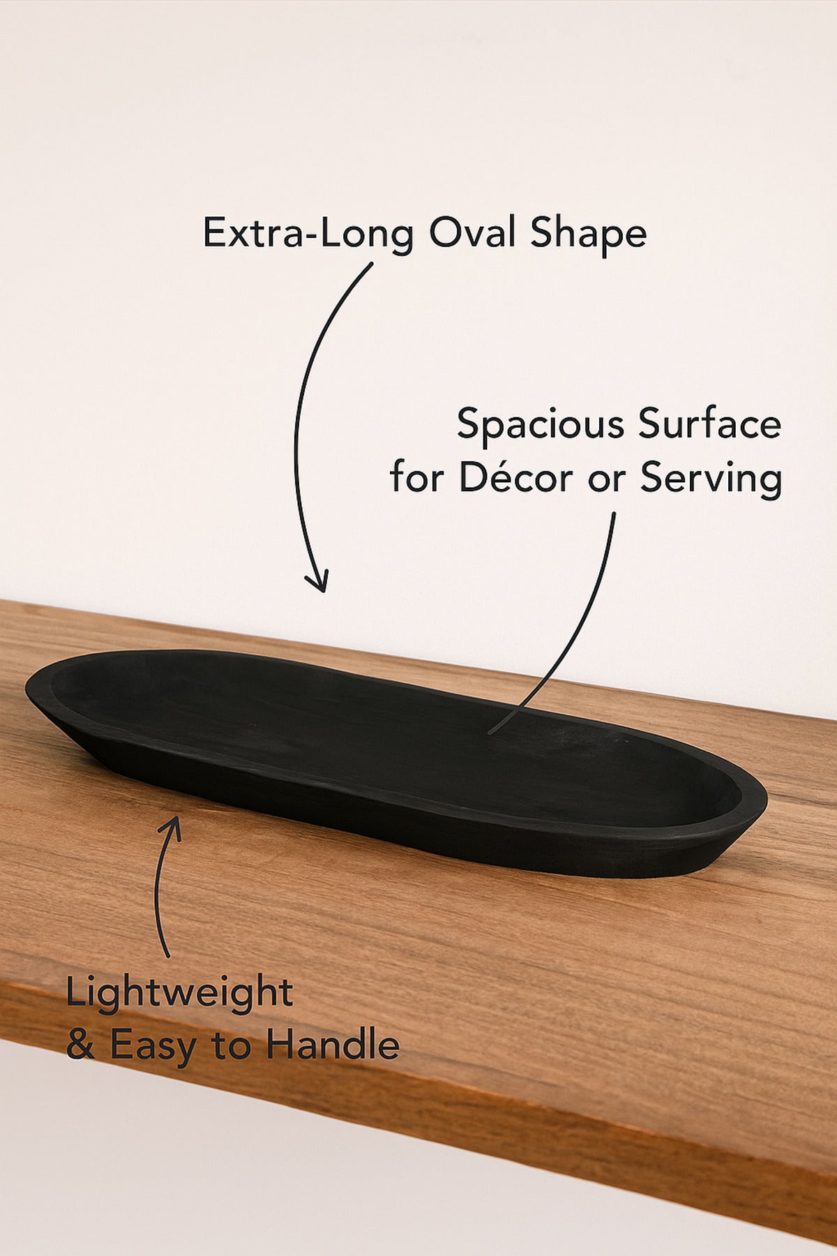 Black Wooden Elongated Decorative Tray Ð Modern Table Centerpiece