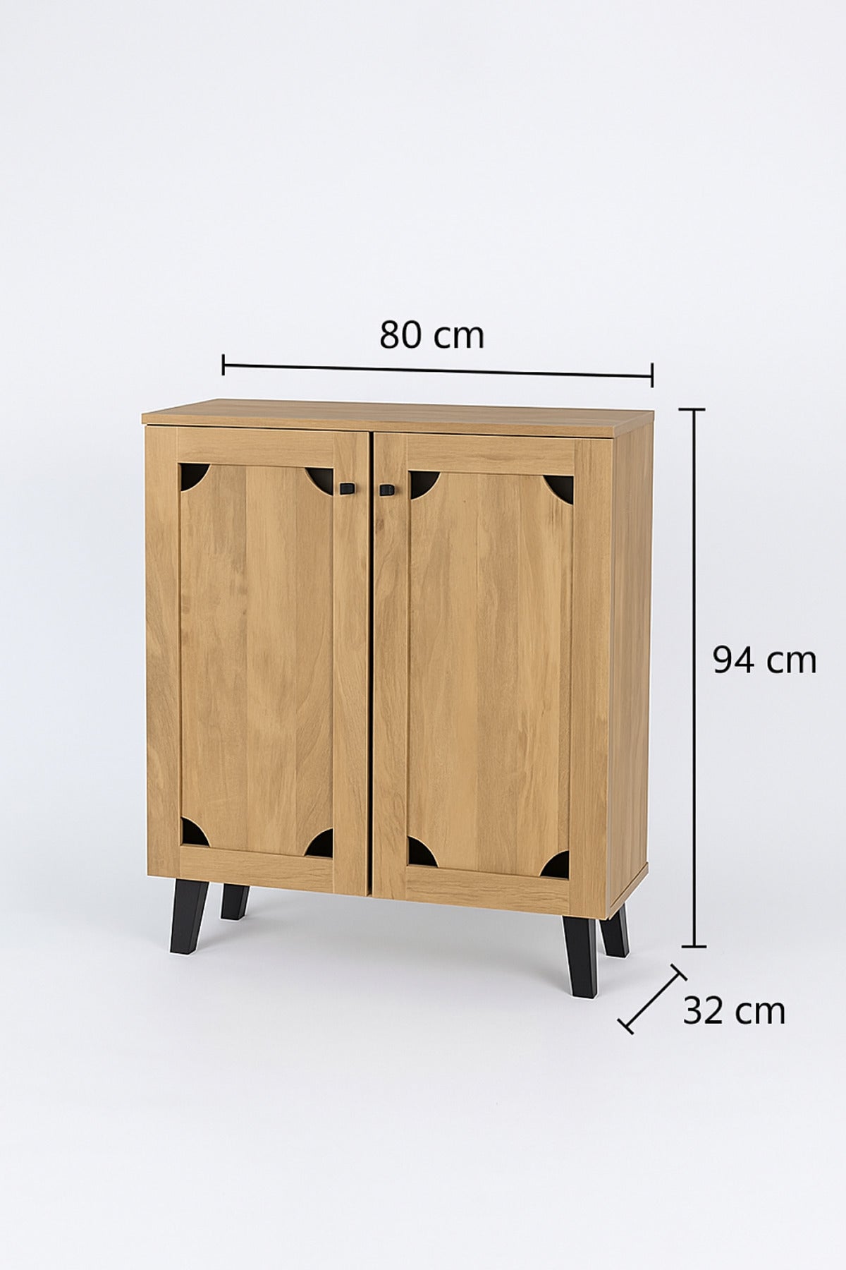 Light Brown Wooden Storage Cabinet 80_32_94 cm Ð Modern 2-Door Cupboard with Black Legs