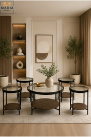 Modern Center Table Set – Glass Top with Metal Base, Living Room Coffee Table