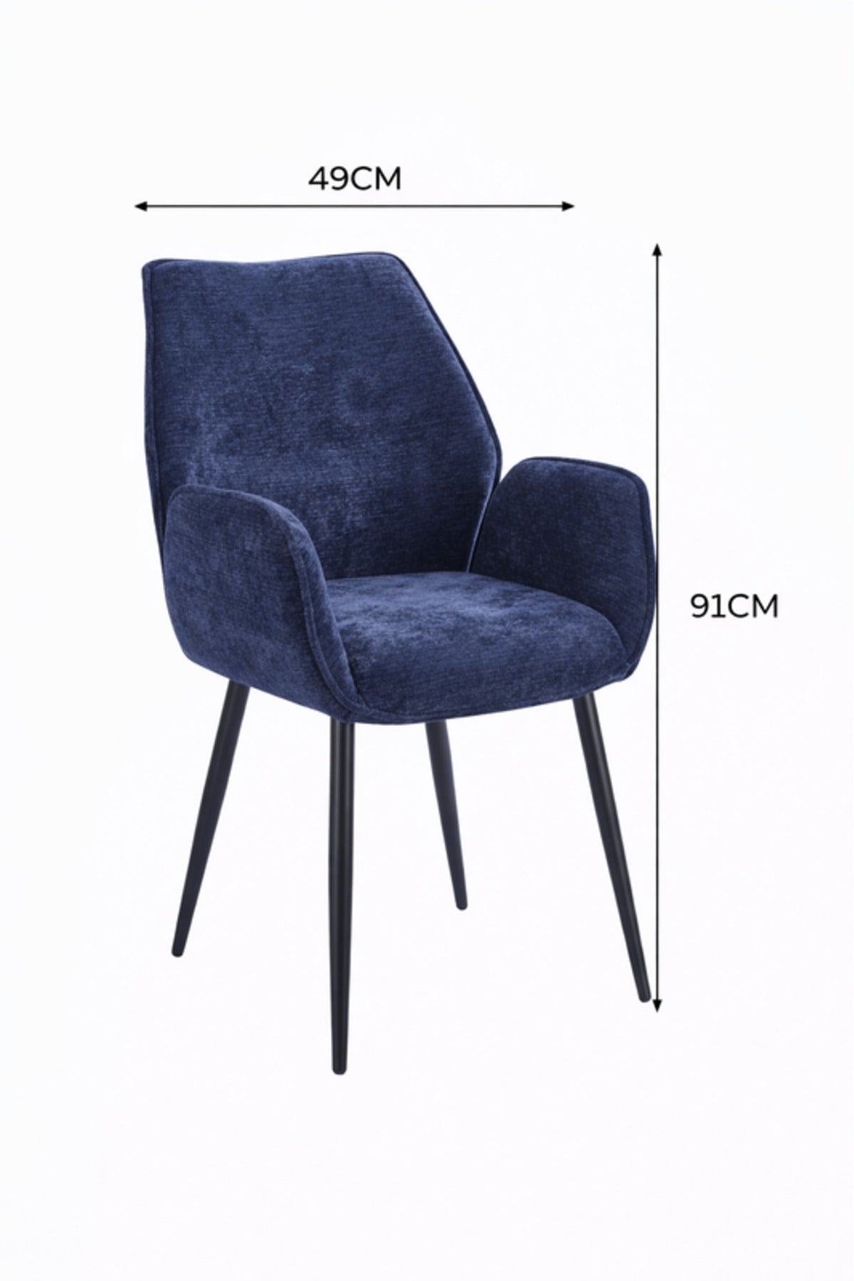 Blue Armchair with Black Metal Legs, 91x47x49 CM blue armchair Dining Room Chair