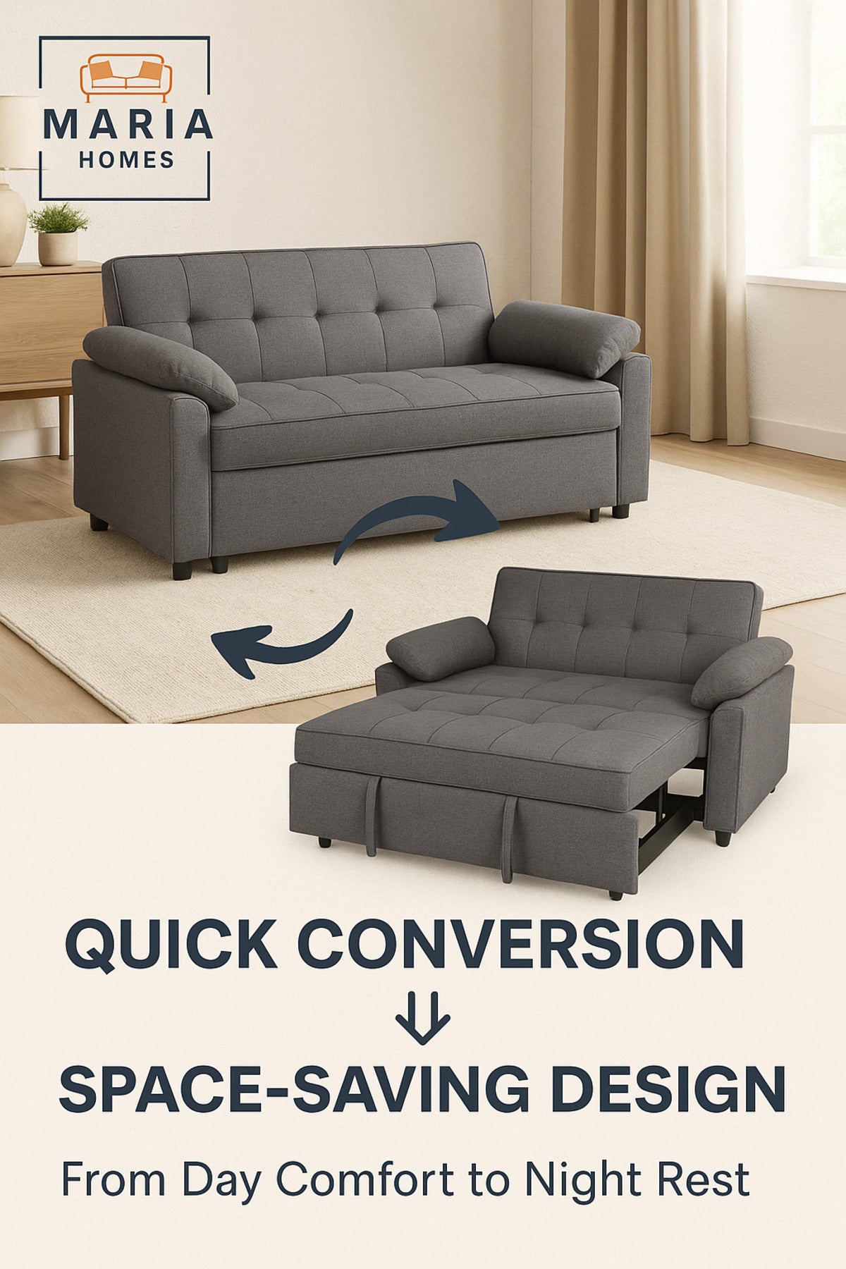 Dark Gray Convertible Sofa Bed Ð Pull-Out Sleeper with Storage for Living Room & Guest Use