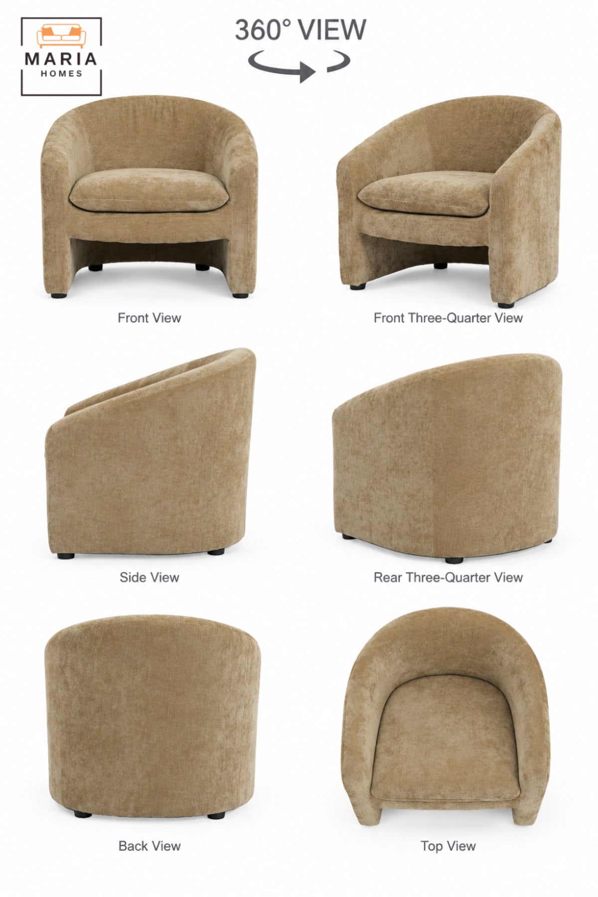 Modern Beige Fabric Accent Chair with Curved Backrest, Cushioned Seat and Integrated Armrests for Living Room, Bedroom, Lounge & Reception