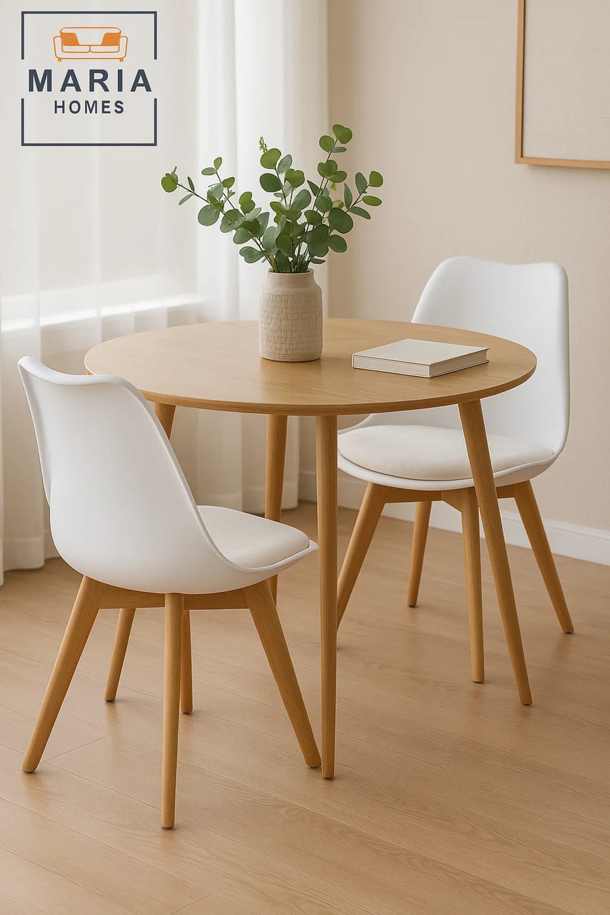 Modern White Dining Chair with Cushion Seat Ð Wooden Legs Scandinavian Style for Home or Office Use