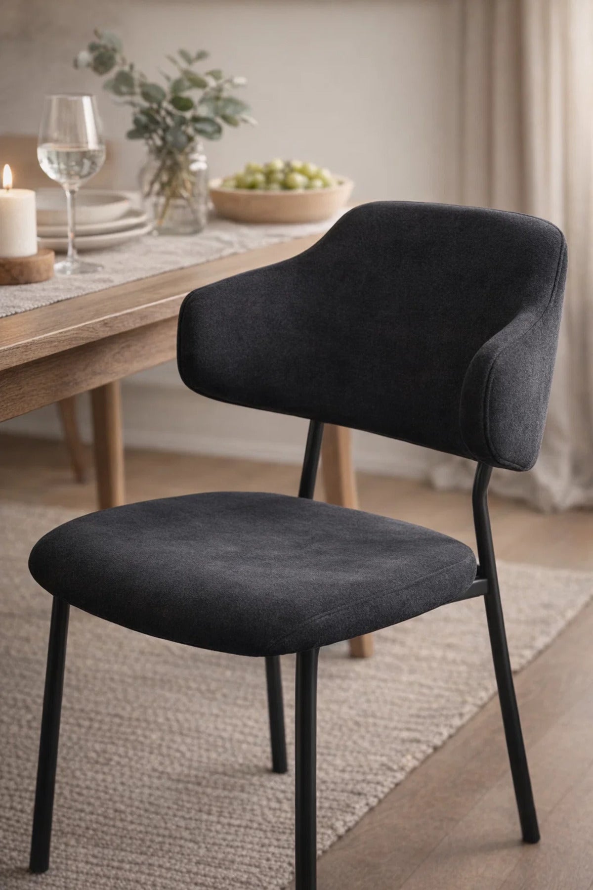 Black Upholstered Dining Chair with Metal Legs 82cm Height Modern black upholstered