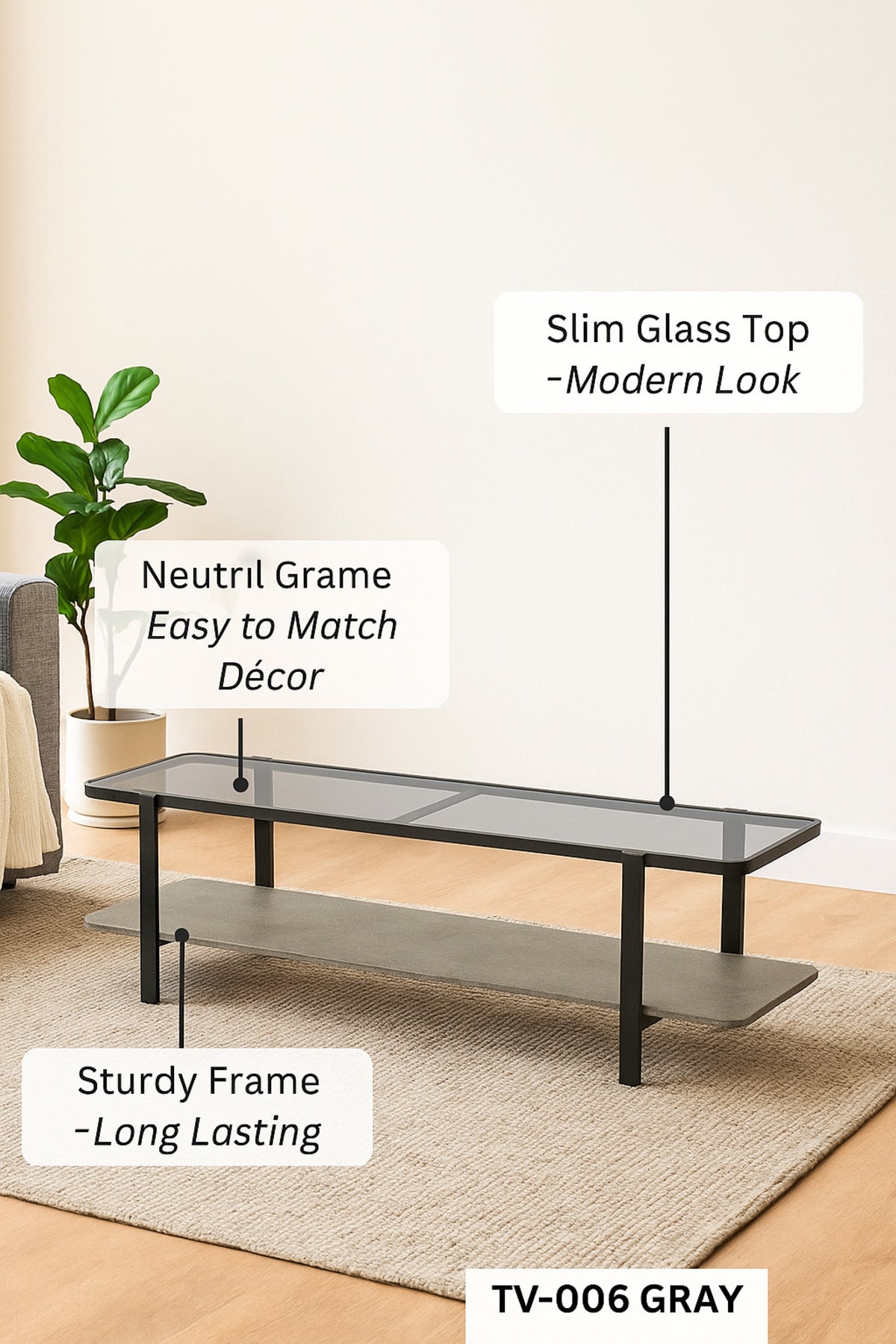 Modern Glass Top TV Stand with Storage Shelf Ð Gray, 160_40_50 cm