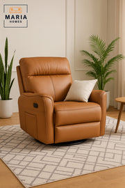Coffee Brown Recliner Chair Ð Swivel, Adjustable Footrest & Side Storage Pockets