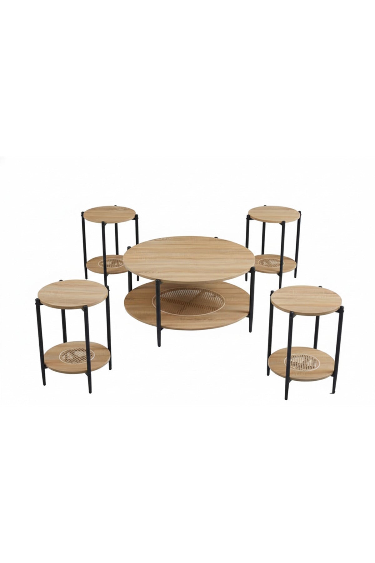 Modern 5-Piece WOOD Concrete and Metal Coffee Table Set