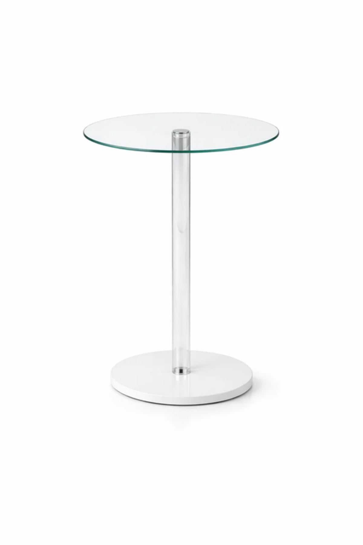 Modern Glass Top Outdoor Bistro Table with White Base Patio Cafe Table