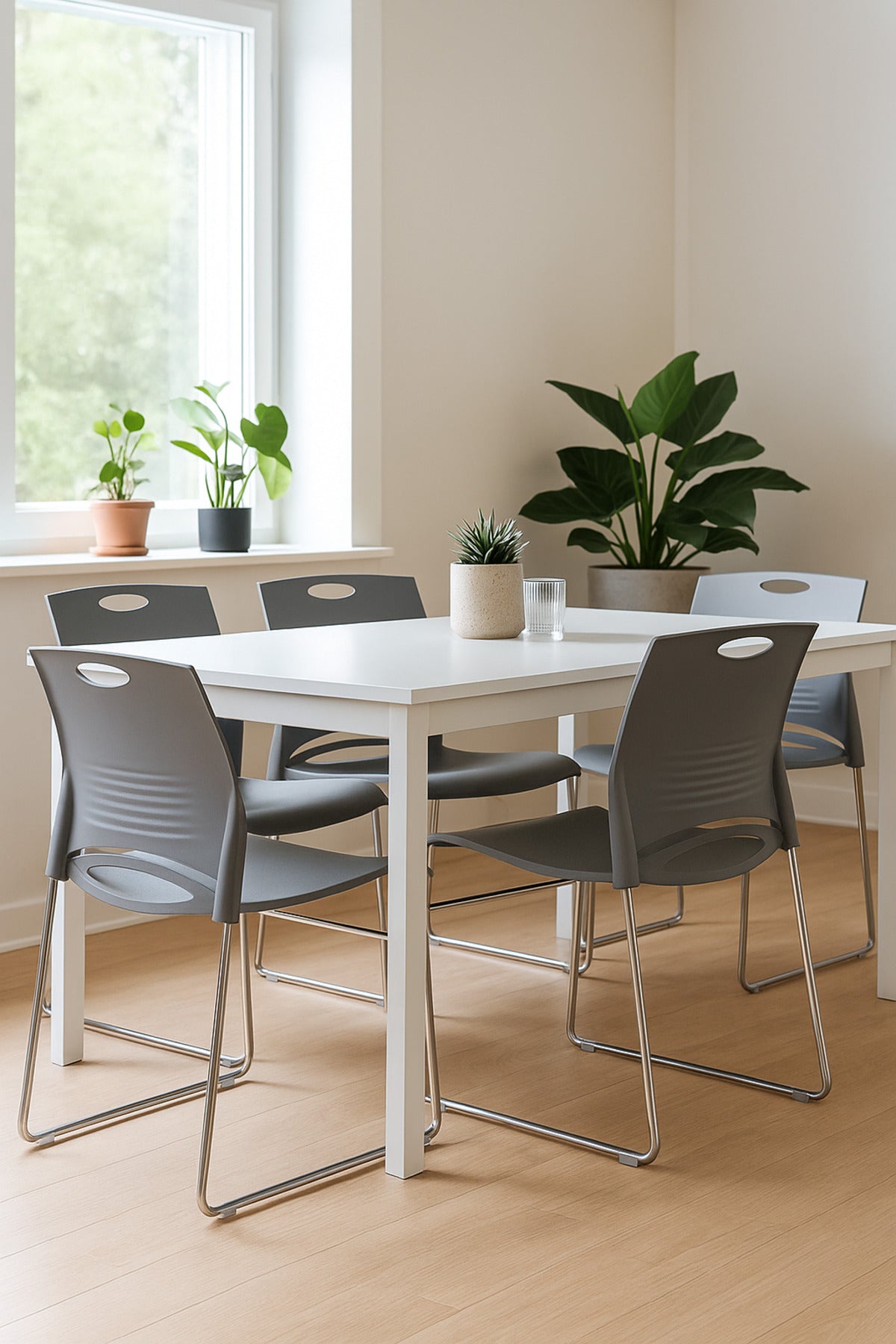 Gray Plastic Chair Ð Modern Stackable Chair with Chrome Metal Legs for Office, Conference & Home Use