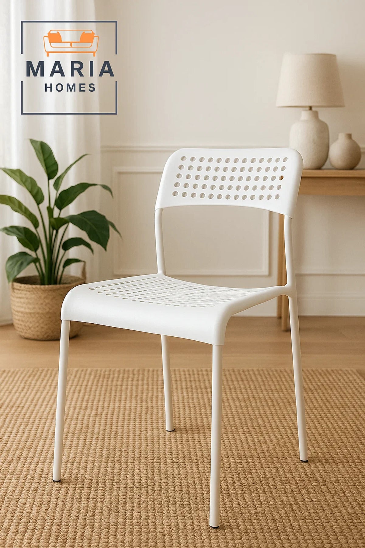 White Perforated Plastic Chair Ð Lightweight, Stackable & Ventilated Seating Solution