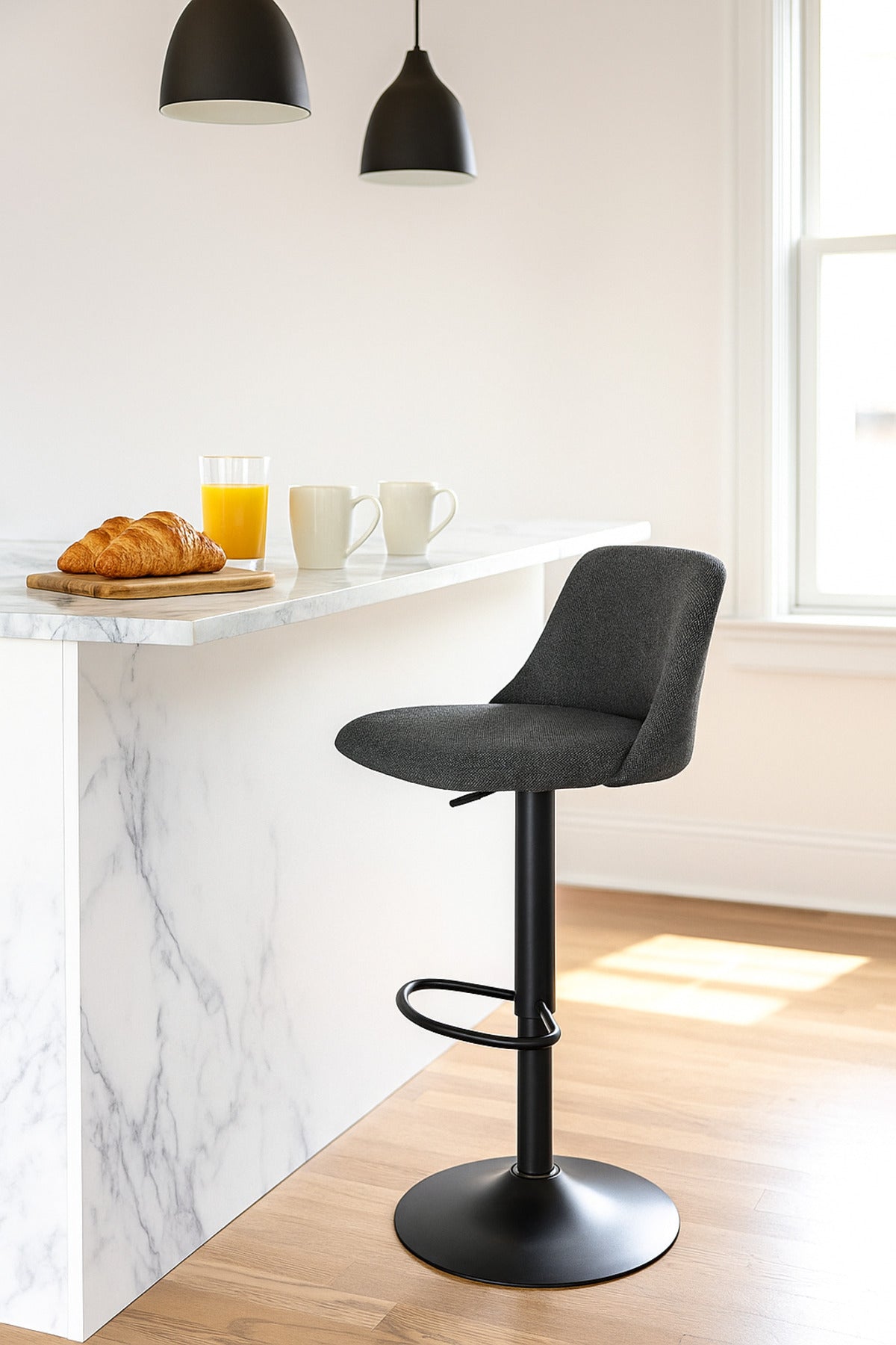Deep Grey Adjustable Bar Stool with Backrest & Footrest Ð Modern Counter Chair