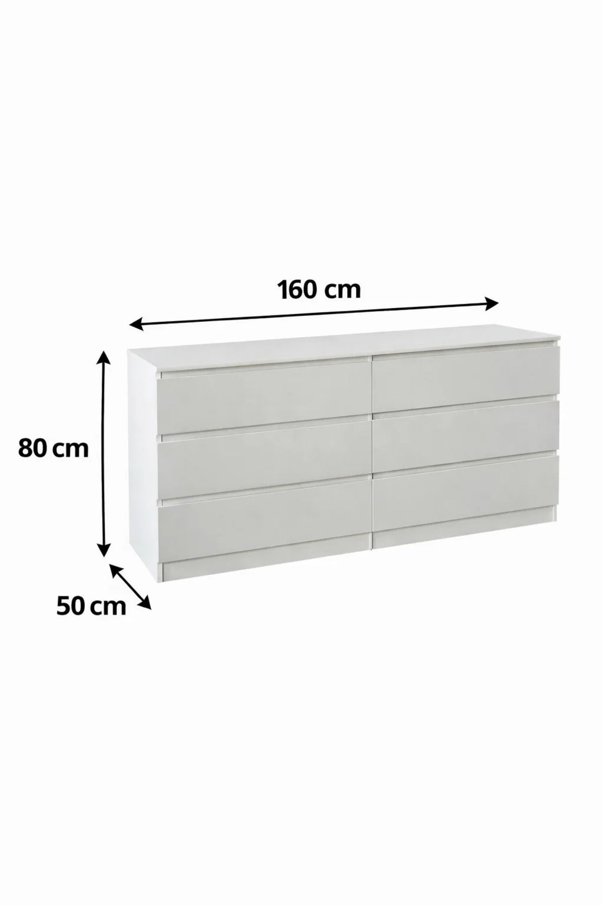 Modern White 6-Drawer Storage Cabinet Dresser for Bedroom Living Room 160x50x80cm Large Chest