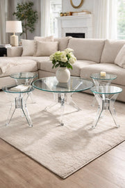 Modern Acrylic Console Table Set 1+4 Tempered Glass Top Silver Legs for Luxury Home Living