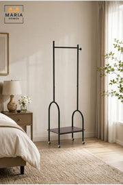 Industrial Rolling Garment Rack with Wooden Shelf and Wheels √ê Modern Clothing Organizer & Coat Stand