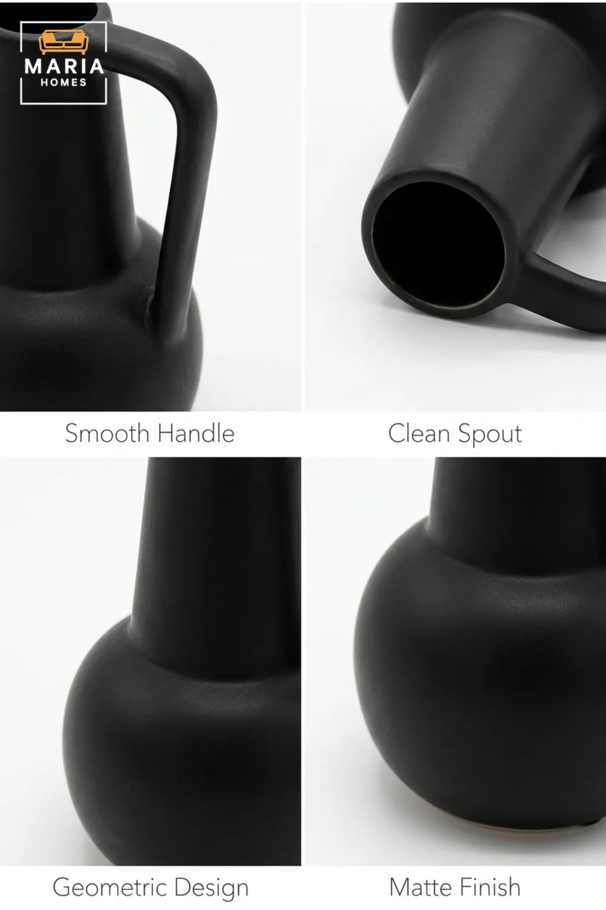 Modern Decorative Flower Vase with Handle, Rounded Body and Narrow Neck for Living Room, Bedroom, Office, Shelf, Console Table and Home Décor