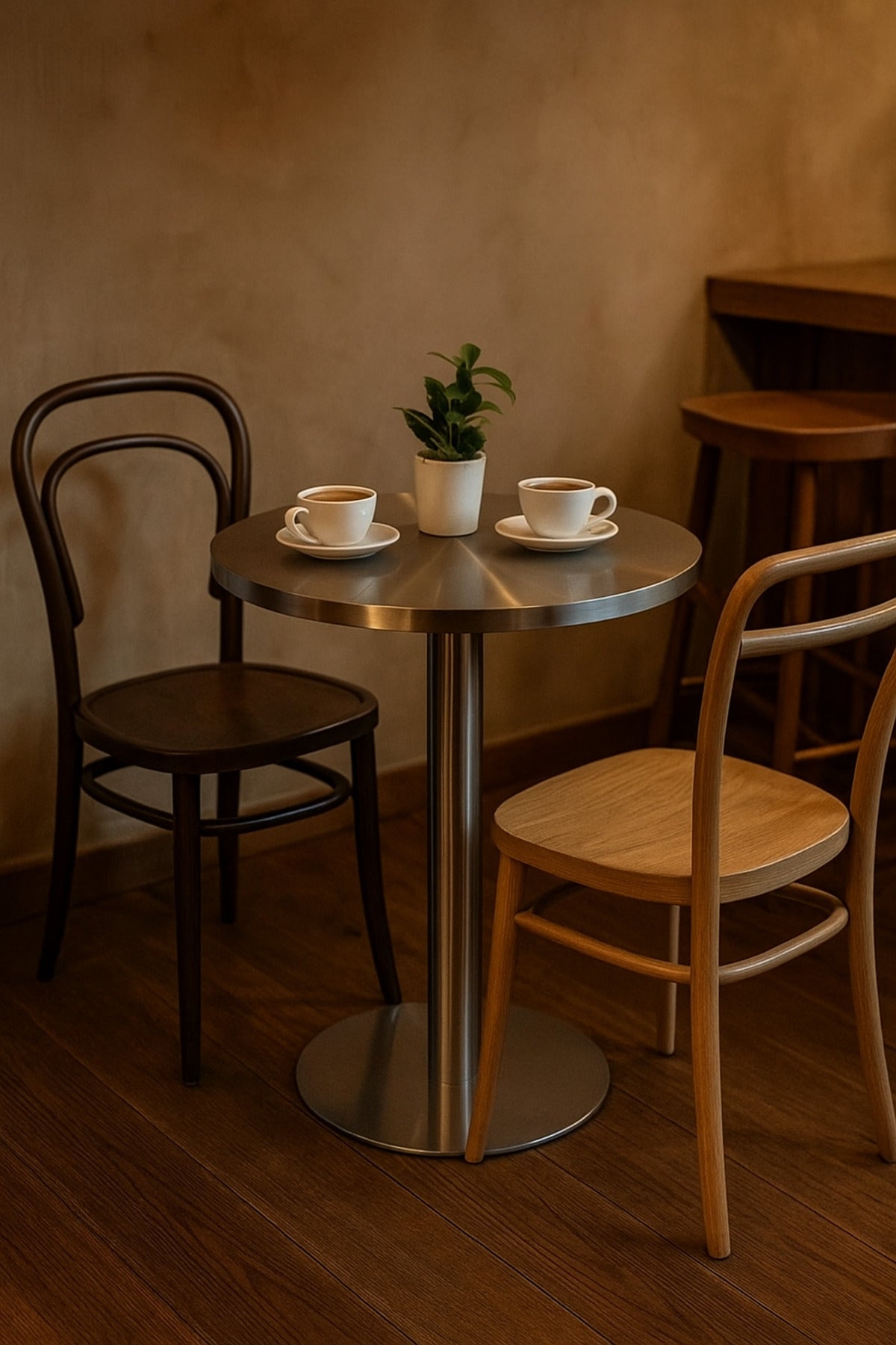 Round Stainless Steel Table Ð 60_75 cm Silver Modern CafŽ & Dining Table