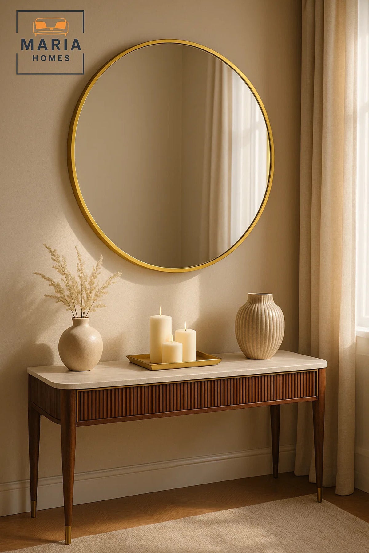 Round Gold Frame Wall Mirror for Bedroom, Bathroom, Vanity & Home D≈Ωcor 100x100 cm