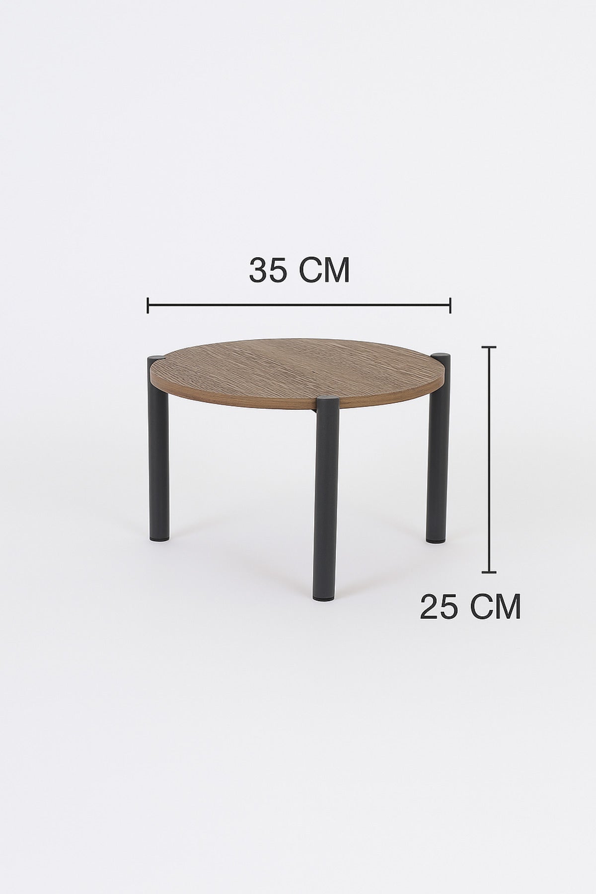 Round Brown Mini Coffee Table with Black Legs Ð Modern Accent Table 35_25 cm