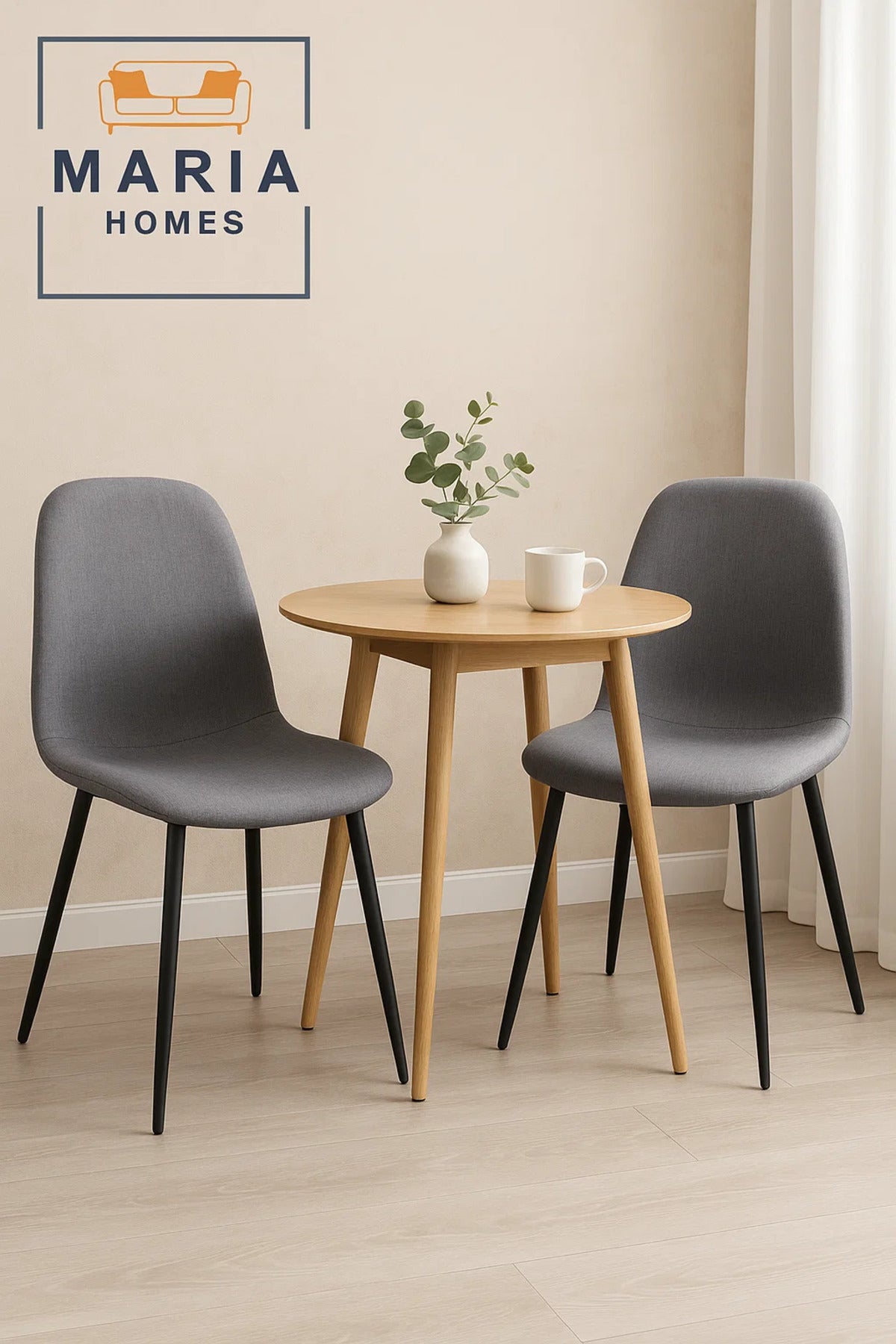 Modern Grey Fabric Dining Chair Ð Padded Upholstery with Black Metal Legs for Home or Office Use