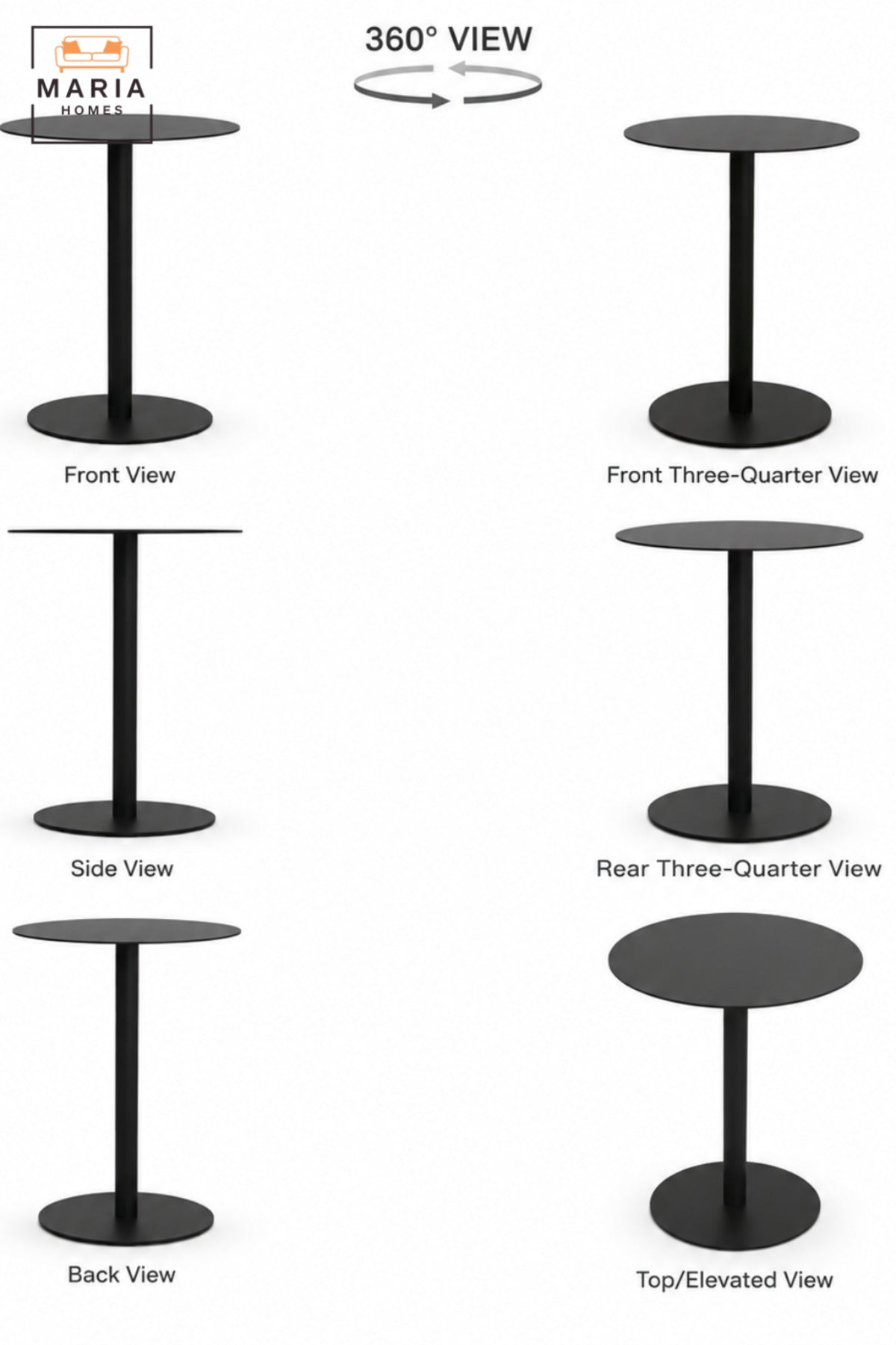 Modern Round Café Table with Slim Pedestal Base, Minimalist Compact Bistro Table for Coffee Shop, Restaurant, Dining Area & Lounge – 37 × 37 × 60 CM