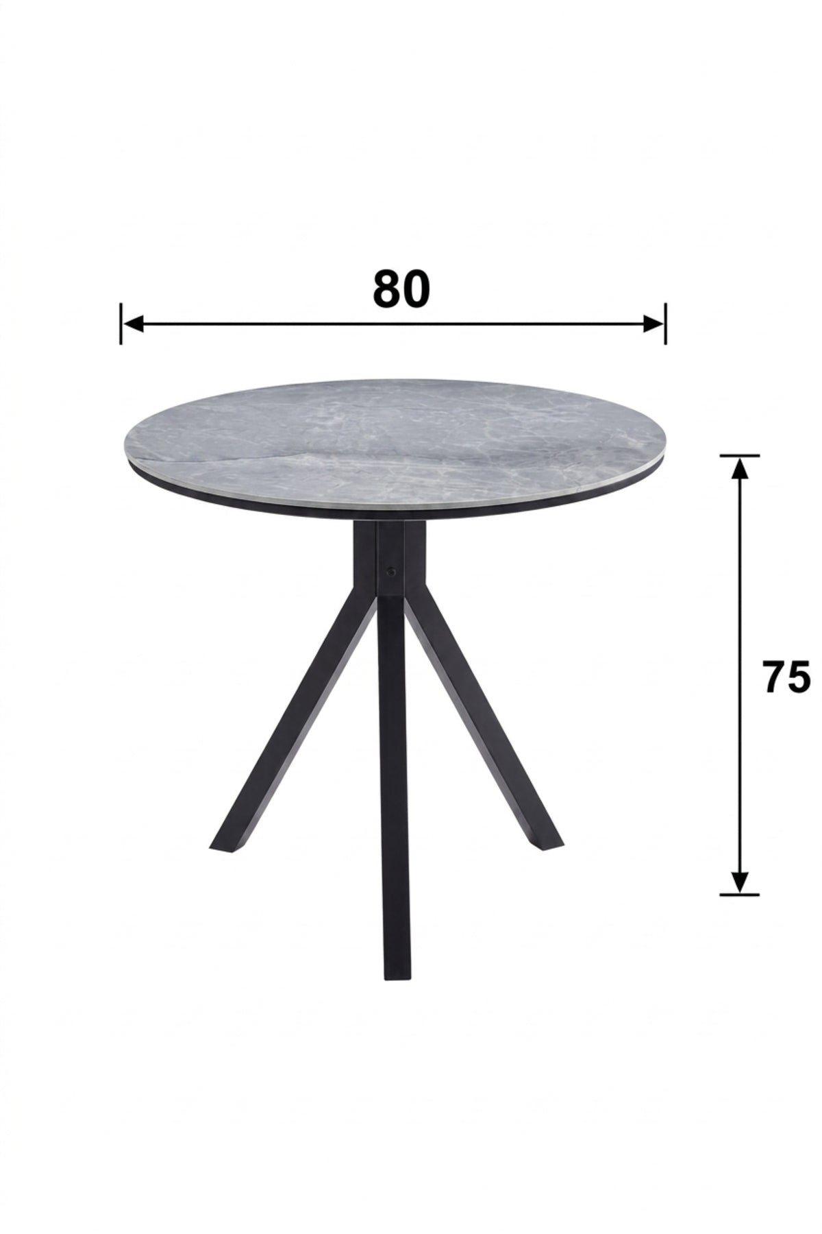 Modern Round Dining Table Marble Look Top Caf≈Ω Table Restaurant Table with Black Metal Base