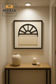 Semi-Circle Fringe Wall Art with Black Frame and Cream Textured Detailing-size 120*120*4 CM